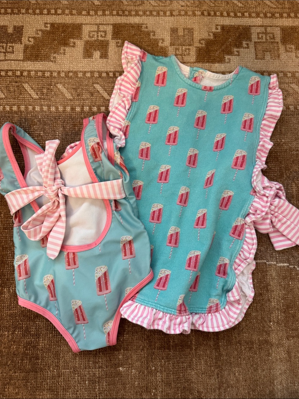 Sal & Pimenta Kids Aqua Pink Ice Cream Print Bathing Suit and coverup - Picture 2 of 2